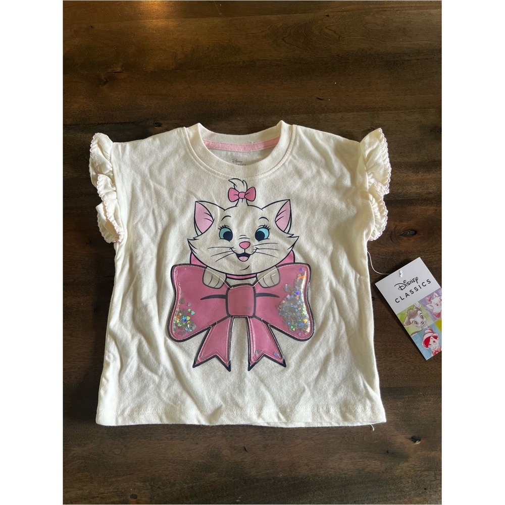 Disney Classics Marie The Aristocats Shaker Bow Flutter Sleeve T-Shirt 2T NWT
